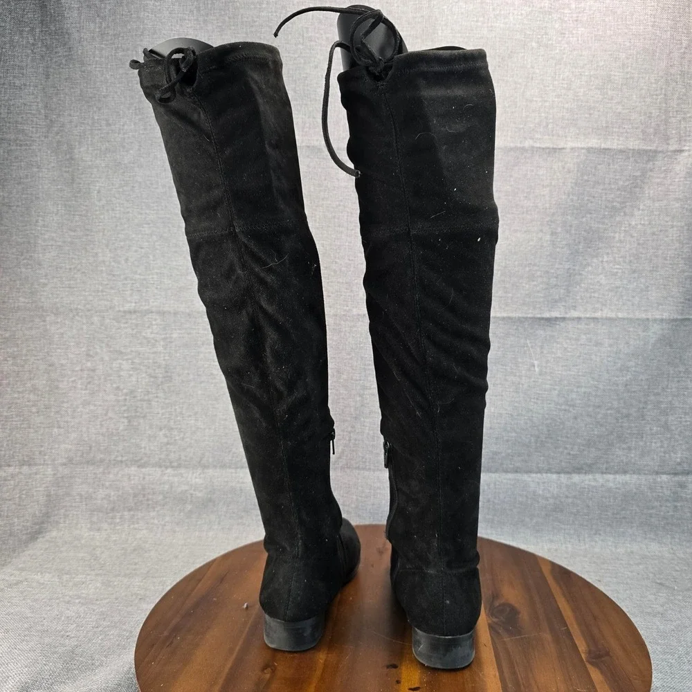 Black Over The Knee Boots Faux Suede Side Zip Tie Back Women Size‎ 8